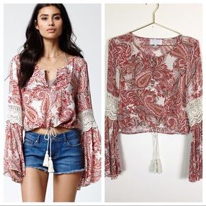 Kendall and Kylie Crochet Bell sleeve top